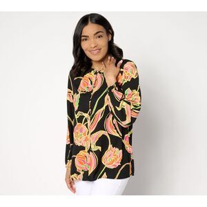 Belle by Kim Gravel Women's Top Sz XS Suncatcher Peasant Blouse Black A643714